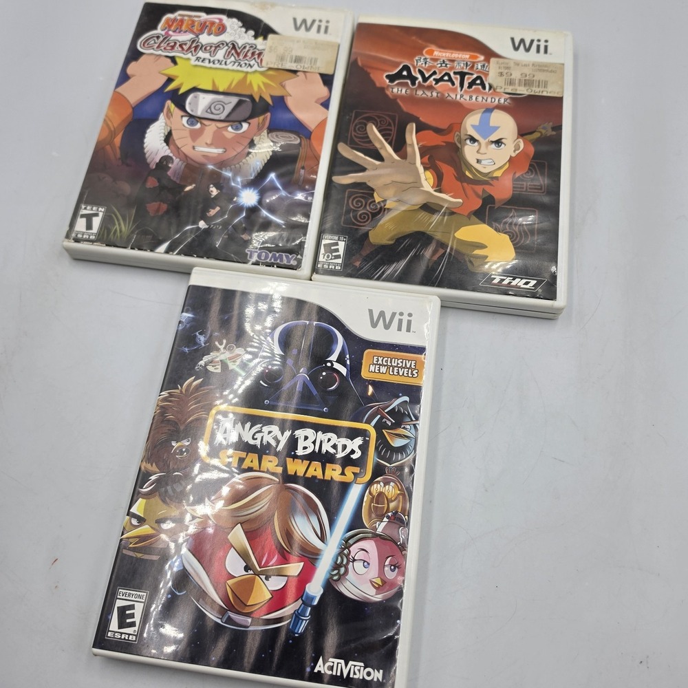 Nintendo Wii 3 Games Lot Avatar Airbender Naruto Clash Of Ninja Rev. Angry Birds